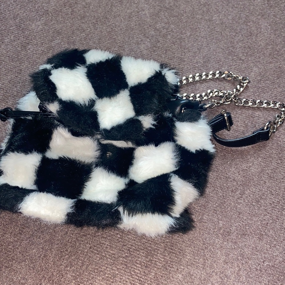 Current Mood Checkered Print Fluffy Backpack (Small)